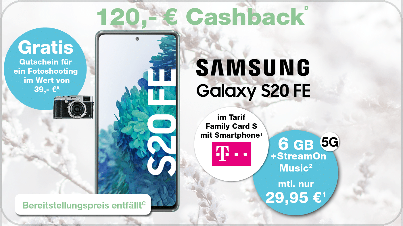 Samsung S20 FE – dazu Fotoshooting und 120,-€ Cashback