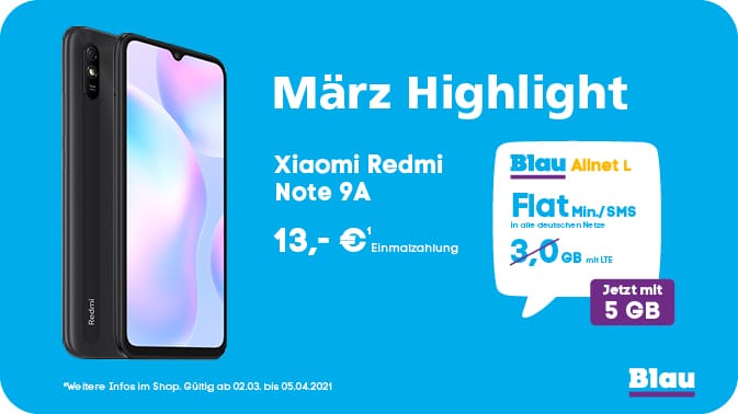 Xiaomi Redmi 9A überzeugt im Blau Allnet L