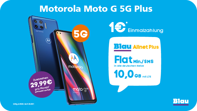 Motorola moto g 5G plus im blau Allnet Plus-Tarif: Willst du 5G-Speed schon heute?