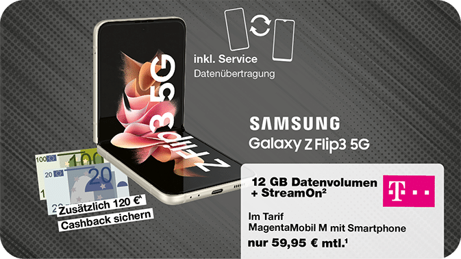 120 € Cashback und Datenübertragungs-Service inklusive – Das Samsung Z Flip3 bei der Telekom