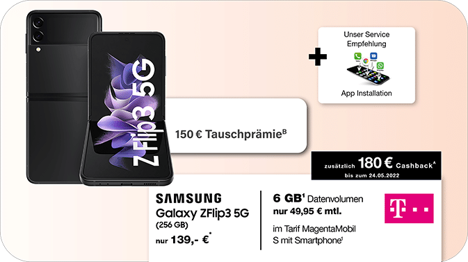 Jetzt mit 150 € Tauschprämie + 180 € Cashback – das Samsung Z Flip3