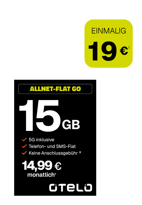Angebotsgrafik für otelo Allnet-Flat-Go: Ab 14,99 Euro monatlich mit Datenvolumen