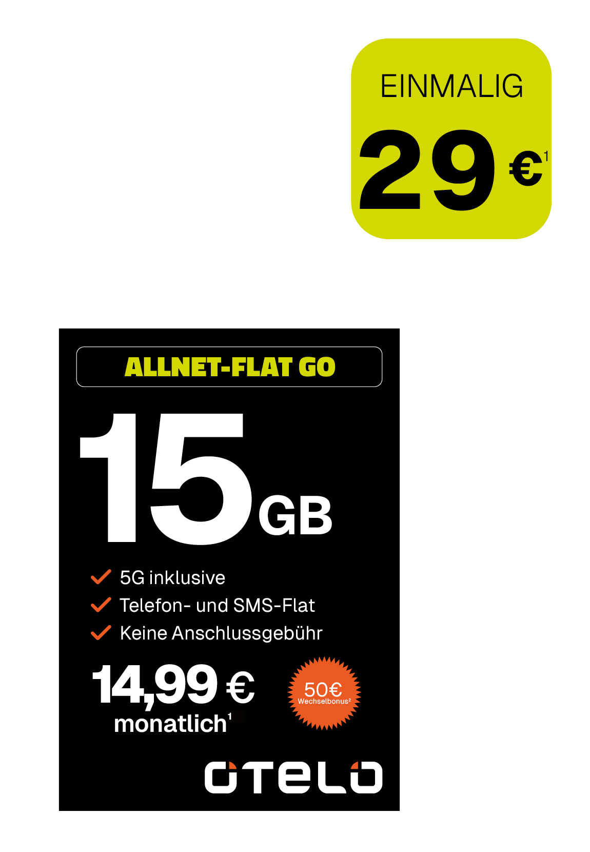 Angebotsgrafik für otelo Allnet-Flat-Go: Ab 14,99 Euro monatlich mit Datenvolumen